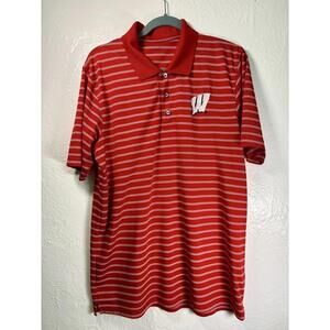 University Wisconsin Men's Sz L Striped Polo Shirt Badgers Football Golf College